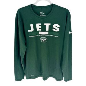 New York Jets Nike Tee Men L Green Athletic Long Sleeve NFL Training T Shirt